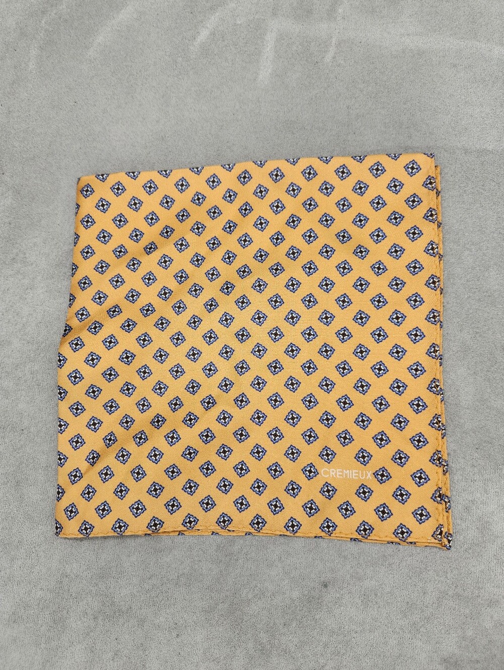 Cremieux Pocket Square Yellow Blue Foulard 100% Silk Pochette Formal New $35